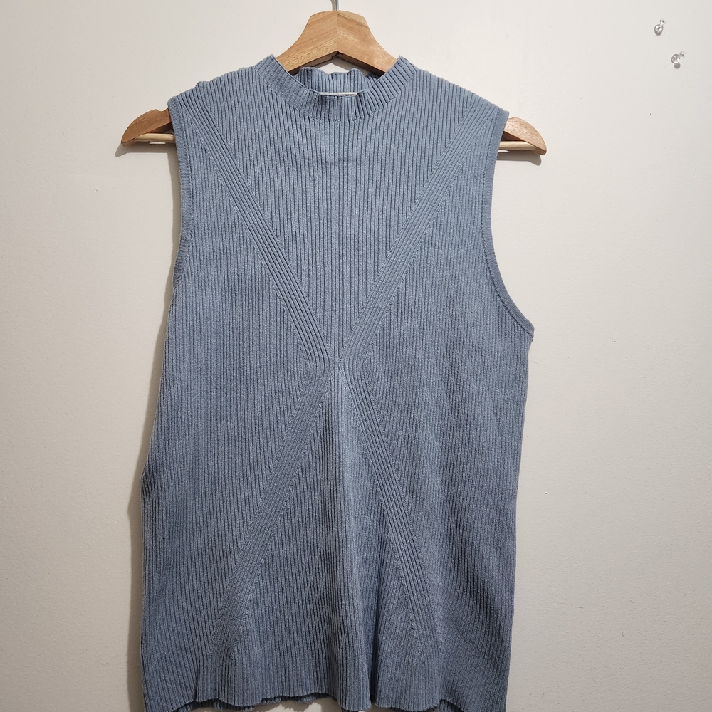 Melanie Lyne Blue Ribbed Knit Top